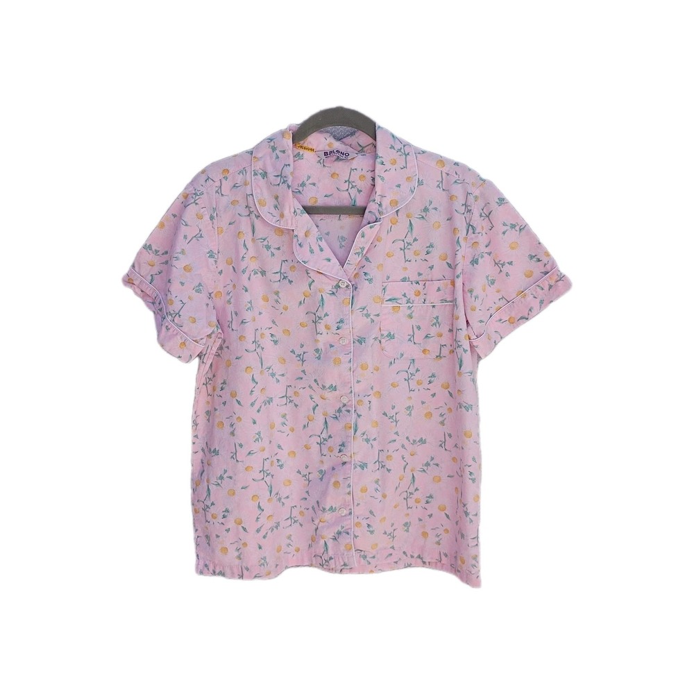 Baleno Pink Daisy Cotton Pajamas Set Short Sleeve Pants Cottagecore Womens L